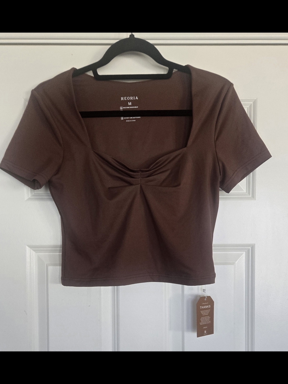 ReoRia Brown Ruched Square Neck Crop Top